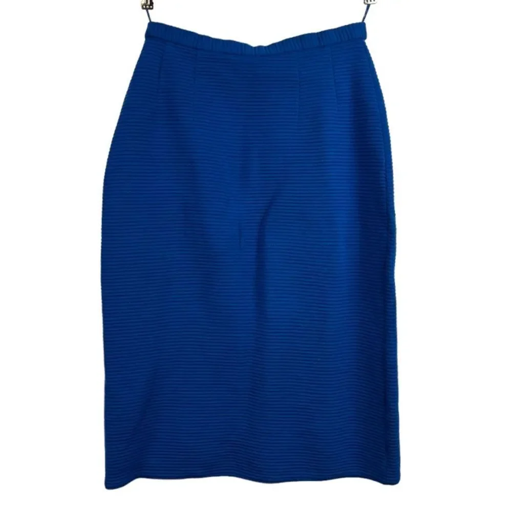 Vintage 80s Royal Blue Ribbed Pencil Wiggle Skirt Side Zipped